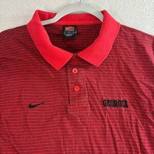 Vintage Nike Georgia Bulldogs Polo Shirt Men L Red Black Striped College Preppy